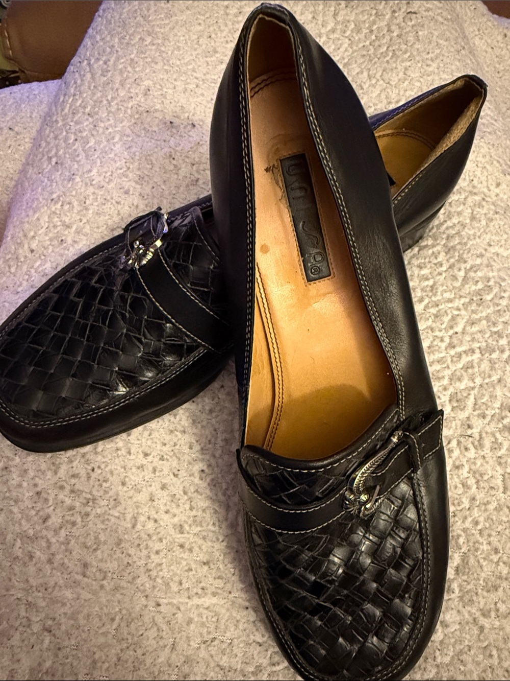 Women’s Unisa Black Leather Woven Slip-On Loafers